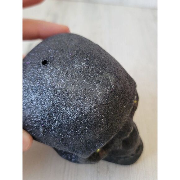 Mini black glitter skull light up prop Halloween decor - Picture 6 of 8